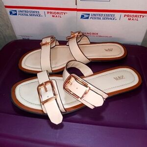Zara Women's Cream Sandals with Gold Buckles